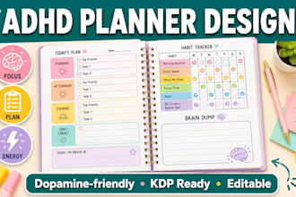 design an adhd planner, neurodivergent journal and habit tracker