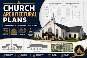 provide complete 2d church architectural plans, elevation and foundation drawing