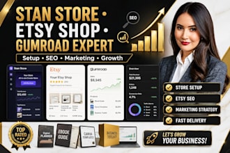 setup stan store, etsy shop, stan store marketing, gumroad promotion