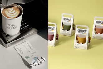 design custom restaurant packaging, cup box, coffee pouch, takeaway box dieline