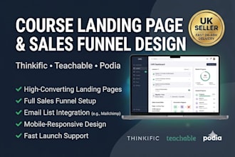 design high converting thinkific teachable and podia course landing page