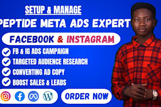 setup, manage, fix peptide facebook ads, instagram ads, meta, peptide marketing