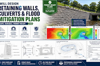 design retaining walls, culverts, and flood mitigation plans stormwater drainage