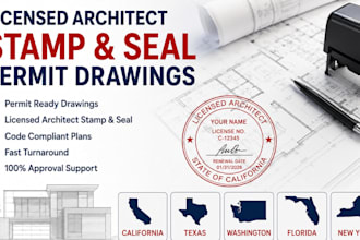 provide architectural stamp, seal and permit drawing for ca tx fl ny wa
