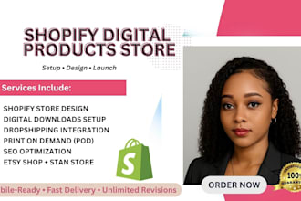 setup shopify digital product store digital downloads dropshipping etsy shop seo