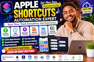 apple shortcuts expense, time, mileage tracker invoice scanner generator notion