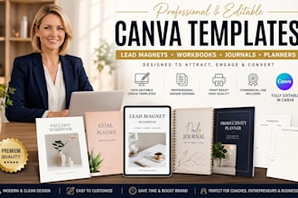 design canva lead magnet, editable workbook, journal digital planner templates