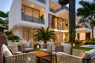 create realistic luxury villa exterior rendering design in lumion and v ray