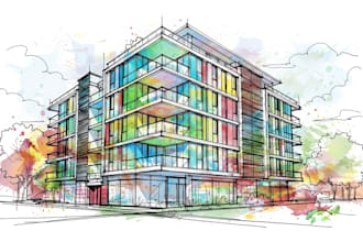 hand draw architectural interior and conceptual sketch
