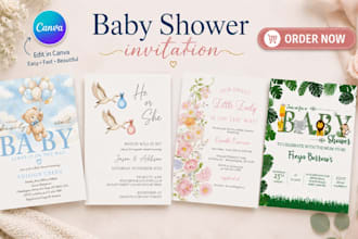 design baby shower invitation canva editable template kids, baby shower card