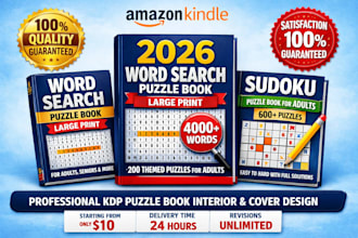 create KDP puzzle book interior for word search, sudoku kids activity amazon kdp