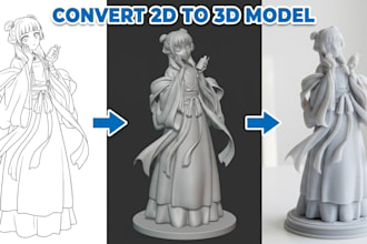 convert 2d to 3d model image, photo to figurine model stl file for 3d printing