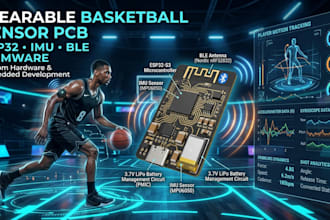 design wearable basketball sensor pcb with esp32, stm32  imu and  ble firmware