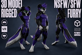 custom vrchat furry avatar furry fursona avatar facial expression unity 3d model