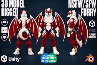 custom vrchat furry avatar, furry vtuber avatar, nsfw vrc character 3d model