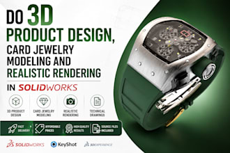 do 3d product design, card jewelry and  modelingrealistic rendering in solidwork