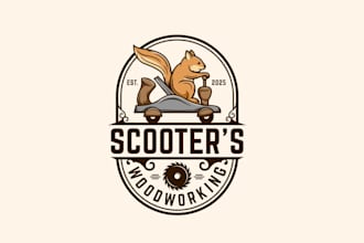 design a modern woodworking logo for furniture and workshop