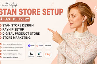 setup and design stan store for digital products, stan store marketing, payhip