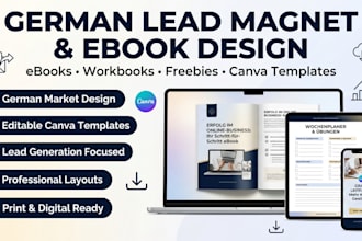 design german lead magnet, ebook, workbook, freebie and canva template