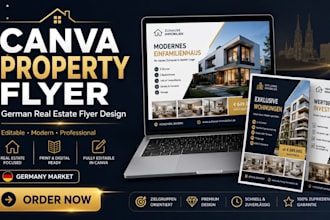design german property flyer, real estate flyer and canva brochure