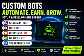 setup craigslist bot, uber bot, doordash bot, grabber bot, spark driver bot