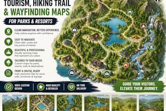 design tourism, hiking trail and wayfinding navigation maps for parks and resort