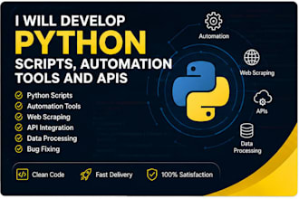 develop python scripts, automation tools, web scraping and apis