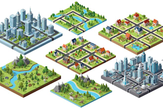 draw isometric projection illustration infographics and map