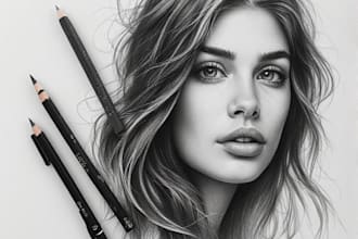 sketch handmade charcoal pencil drawing with shipping