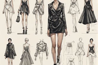 create high fashion illustrations, technical flats and sketches