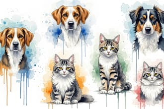 do watercolor pet portrait, dog portrait cat portrait
