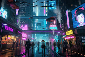 create illustration of futuristic cyberpunk city