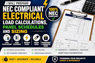 prepare nec compliant electrical load calculations, panel schedules and sizing