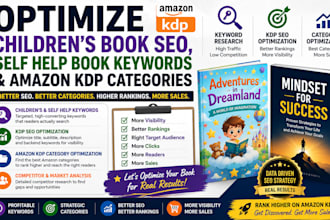 optimize children book SEO, self help book keywords and amazon KDP categories
