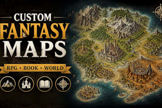 create a custom rpg world map, medieval map, book illustration or fantasy