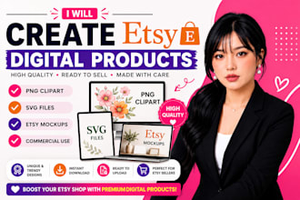 etsy digital products, png clipart, svg files and etsy mockups