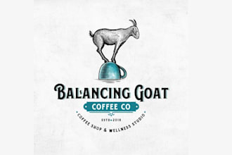 design meditate caffeinate awesome balancing goat coffee logo