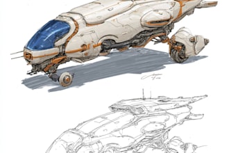 create sci fi spaceship art and futuristic illustrations