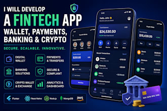 develop a fintech app, digital wallet, payment, banking, and crypto platform