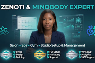 setup, optimize manage zenoti and mindbody for salon spa gym studio