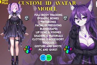 do 3d anime vtuber rigging, vrchat furry avatar, nsfw model, vrm vseeface, vriod