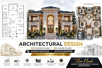 do autocad 2d, 3d floor plan and revit, architectural 3d rendering