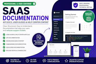 write saas documentation API docs user guides and help center content