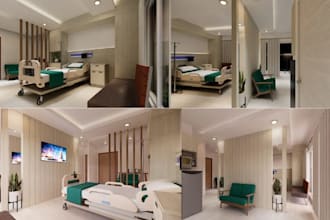 create realistic 2d, 3d layouts for hospitals, pharmacies, pet stores and saunas