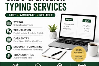 do urdu typing, english typing and transcription