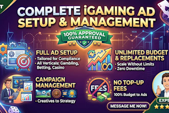 set up igaming  ads for faceboook ads, and google ads