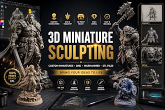 sculpt custom 3d miniature, dnd character, stl model for 3d printing
