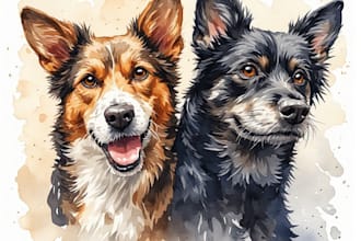 custom pet portrait, two pet portrait, watercolor portrait
