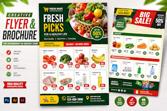 design creative flyer, brochure for supermarket or grocery store
