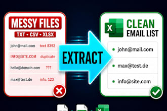 extract emails from txt, csv, and excel files